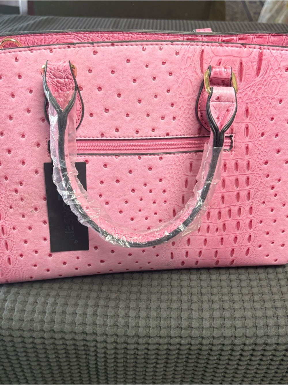 Dasein Pink Faux Ostrich Style Hand Bag, Purse, Crossbody, Satchel, Roomy - Picture 14 of 14